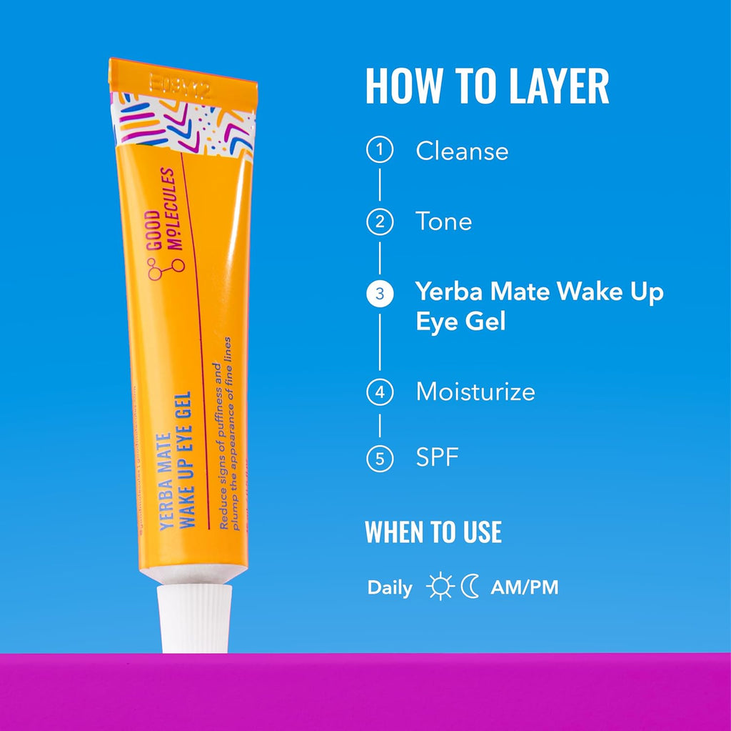Yerba Mate Wake up Eye Gel - Hydrating under Eye Gel Cream with Hyaluronic Acid and Caffeine - Target Dark Circles and Puffiness - Skin Care for Face
