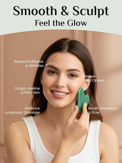 Gua Sha Facial Tools: Jade Stone Guasha Tool for Face Acupuncture Therapy, Facial Massager for Jawline Sculpting and Puffiness Reducing (Green)