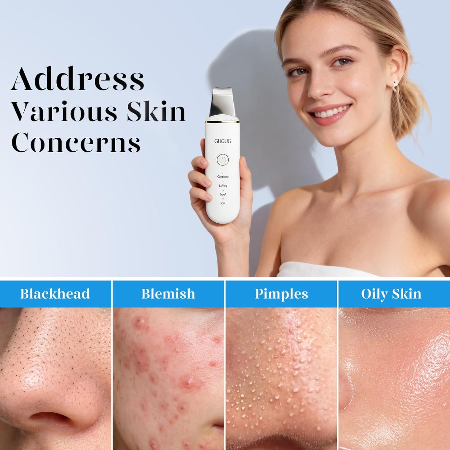 Skin Scrubber Face Spatula Skin Spatula Pore Cleaner Blackhead Remover Tools for Facial Deep Cleansing-4 Modes -White