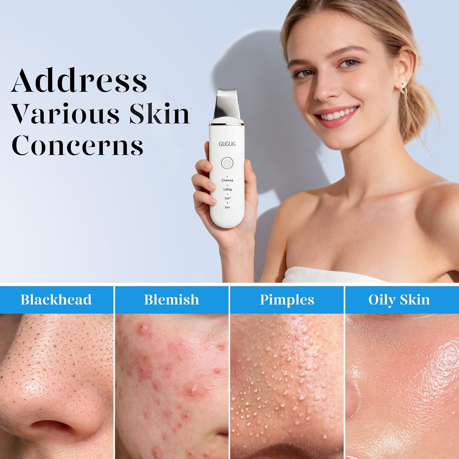 Skin Scrubber Face Spatula Skin Spatula Pore Cleaner Blackhead Remover Tools for Facial Deep Cleansing-4 Modes -White