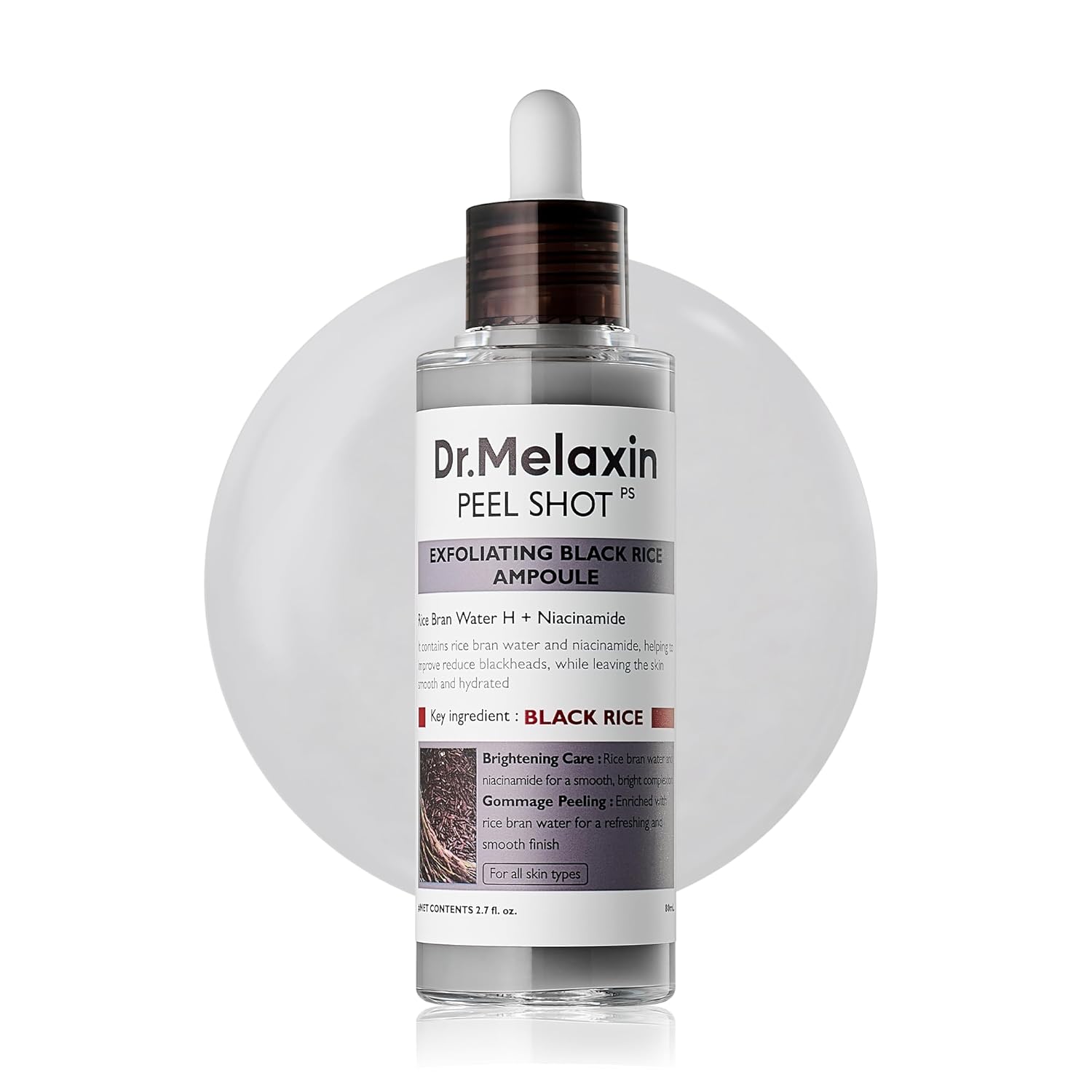 Peel Shot Glow Black Rice Peeling Ampoule 80Ml, Dead Skin Gentle Exfoliating Ampoule with Rice Water Extract, AHA BHA, Niacinamide, Daily Skin Texture Care, All Skin Types, Korean Skincare