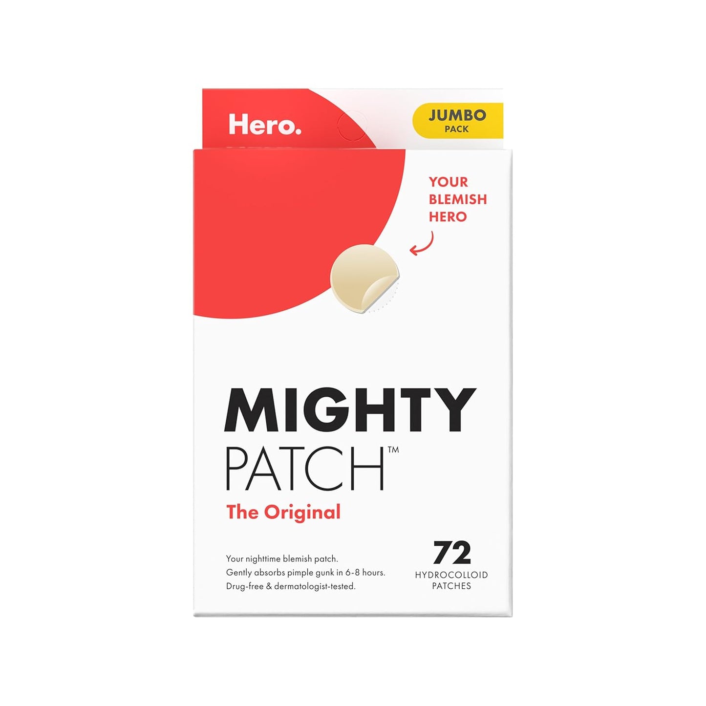 Original Patch from Hero Cosmetics – the #1 Hydrocolloid Acne Pimple Patch for Shrinking Zits and Whiteheads in 1 Use; Nighttime Spot Stickers for Face and Skin (72 Count)