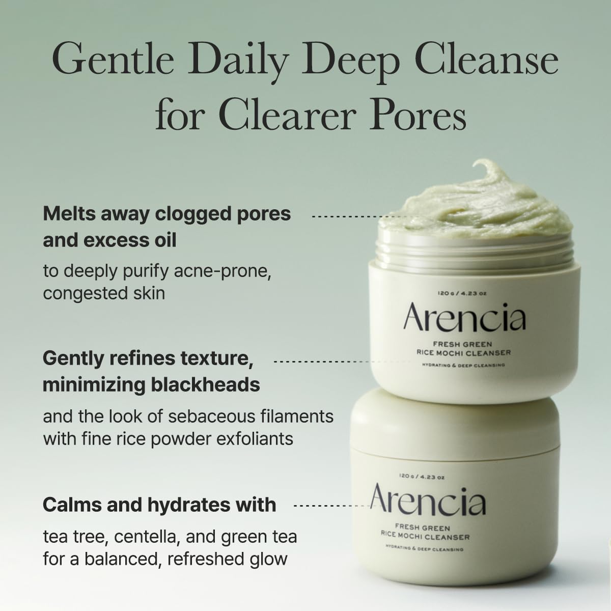 Korean Rice Mochi Face Cleanser - Face Wash, Gentle Scrub All in One for Deep Cleansing, Moisturizing, Pore Minimizing, Acne-Prone Skin, Removing Blackhead with Rice Water & Green Tea