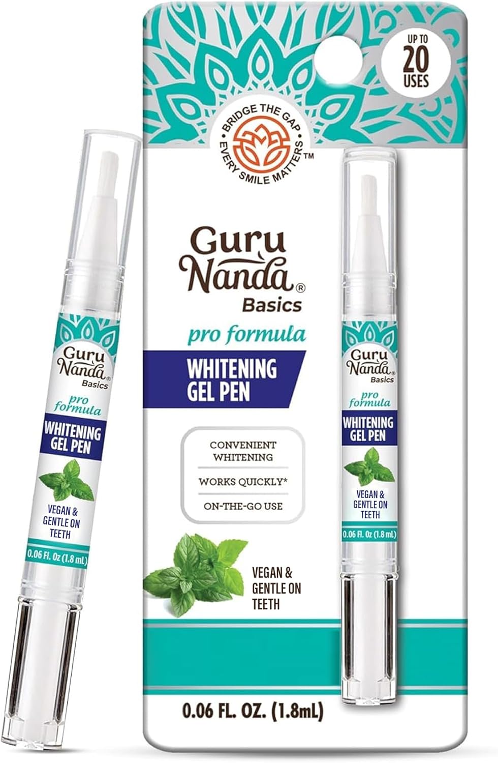 Teeth Whitening Pen,(0.06 Fl Oz)-20 Uses, Vegan & Gentle on Teeth Pro Formula - Hydrogen Peroxide Whitening Gel Pen, Cruelty-Free, Mint Flavor