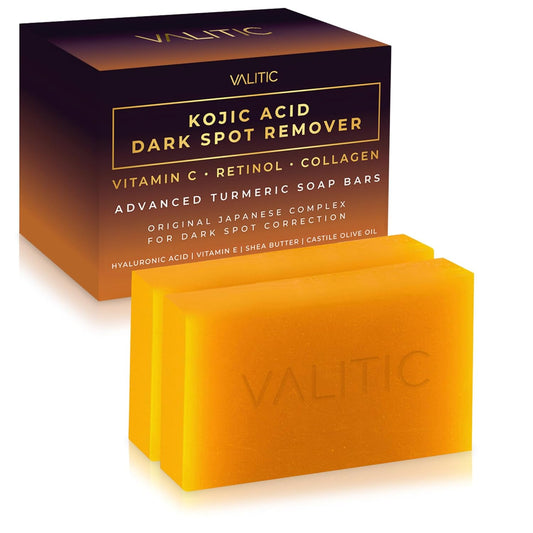 Kojic Acid Dark Spot Remover Soap Bars with Vitamin C, Retinol, Collagen, Turmeric - Original Japanese Complex Infused with Hyaluronic Acid, Vitamin E, Shea Butter, Castile Olive Oil (2 Pack)