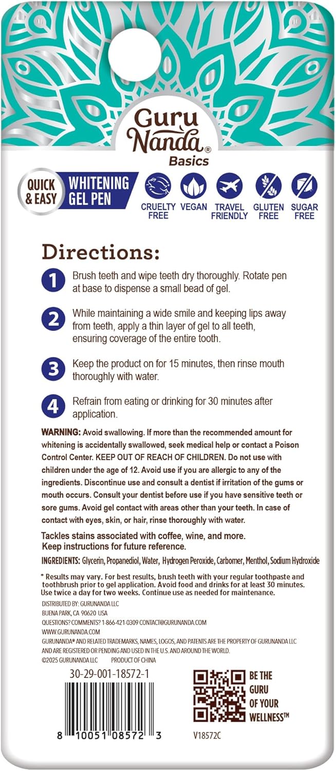 Teeth Whitening Pen,(0.06 Fl Oz)-20 Uses, Vegan & Gentle on Teeth Pro Formula - Hydrogen Peroxide Whitening Gel Pen, Cruelty-Free, Mint Flavor