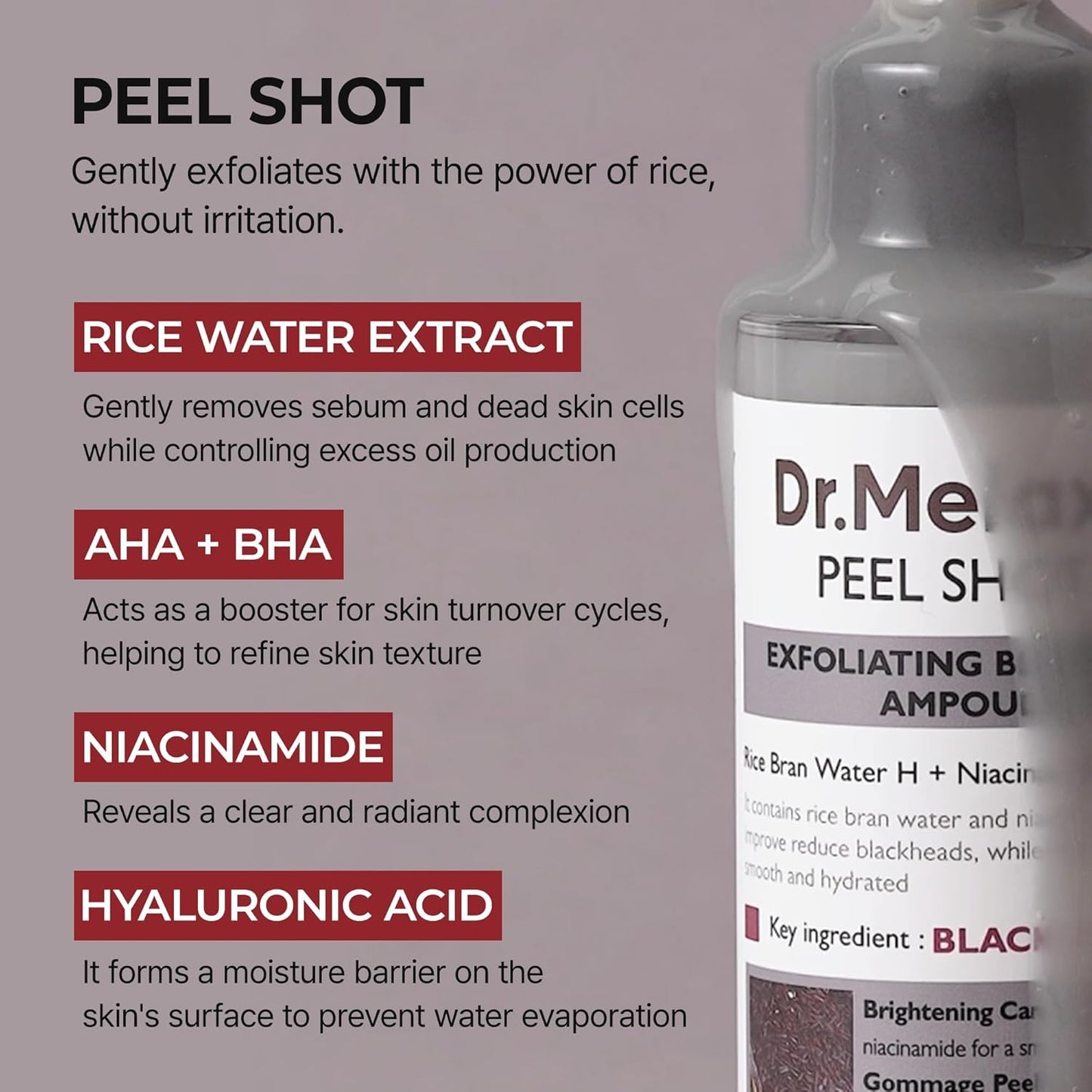 Peel Shot Glow Black Rice Peeling Ampoule 80Ml, Dead Skin Gentle Exfoliating Ampoule with Rice Water Extract, AHA BHA, Niacinamide, Daily Skin Texture Care, All Skin Types, Korean Skincare