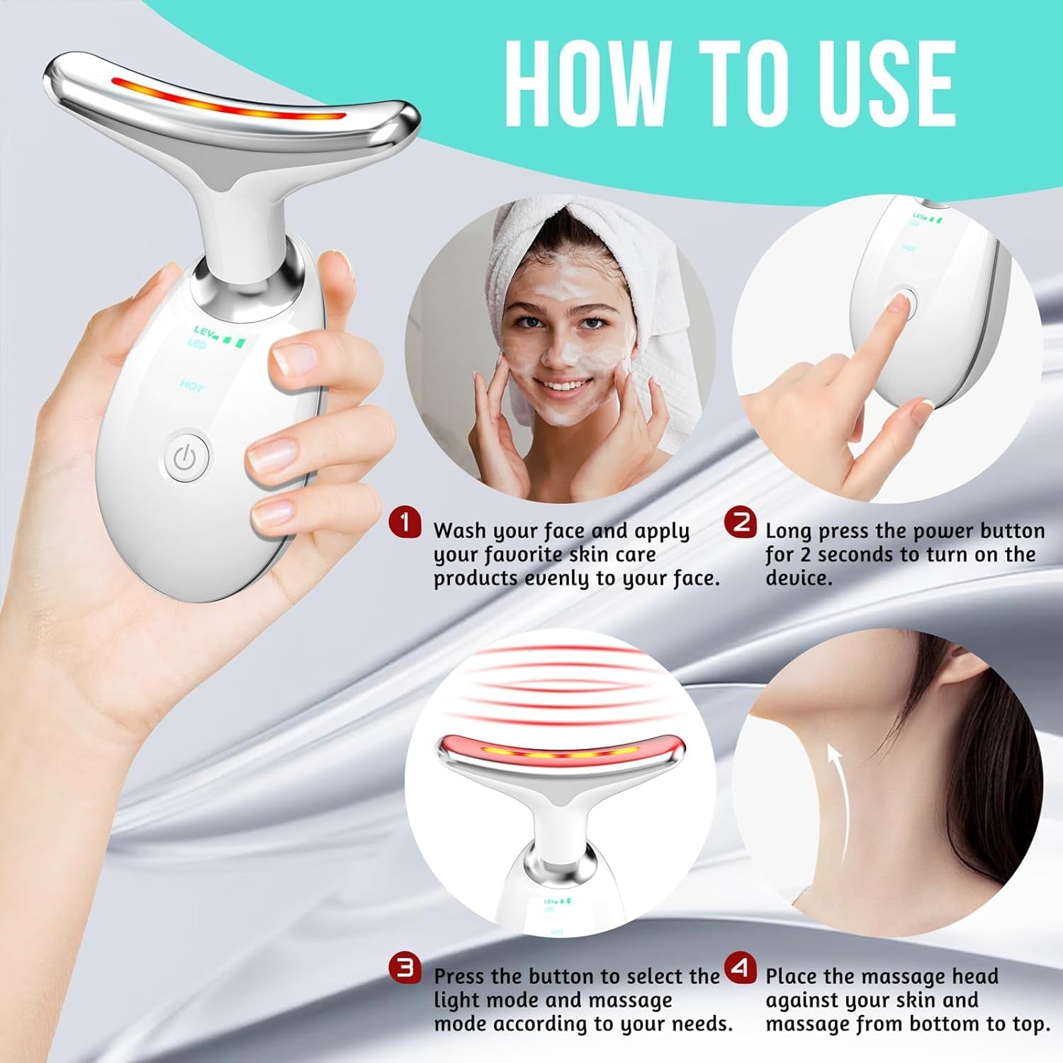 7 in 1 Face Massager Tool, Red Light Therapy for Face and Neck, Red Light Therapy Wand, Face Lift Device for Skin Care, White