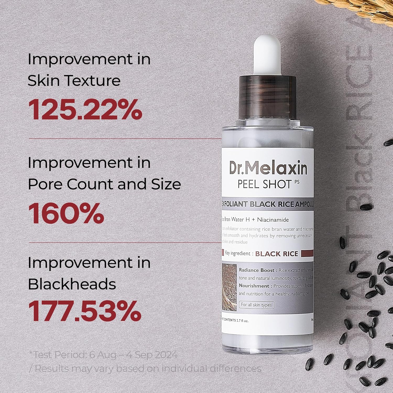 Peel Shot Glow Black Rice Peeling Ampoule 80Ml, Dead Skin Gentle Exfoliating Ampoule with Rice Water Extract, AHA BHA, Niacinamide, Daily Skin Texture Care, All Skin Types, Korean Skincare