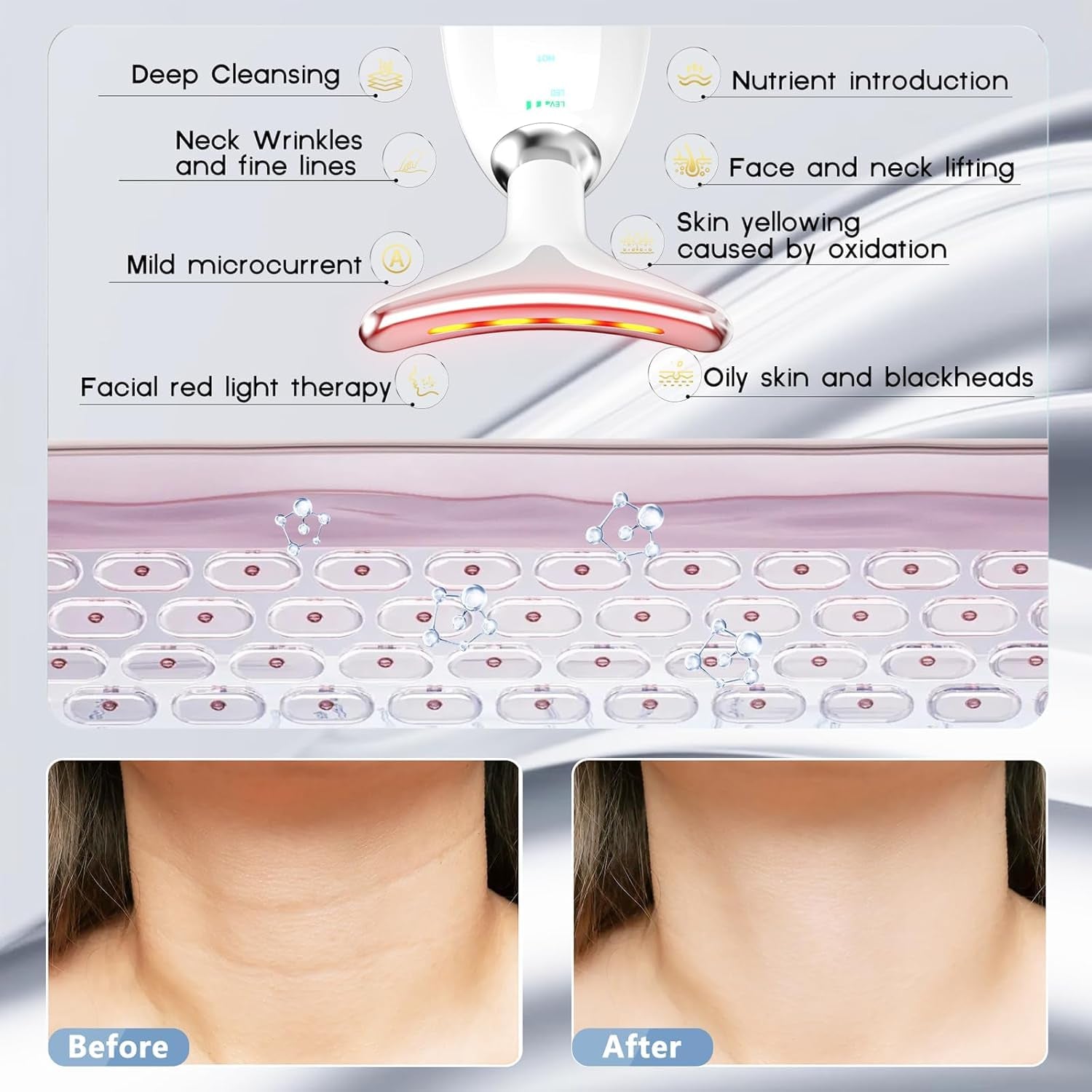 7 in 1 Face Massager Tool, Red Light Therapy for Face and Neck, Red Light Therapy Wand, Face Lift Device for Skin Care, White