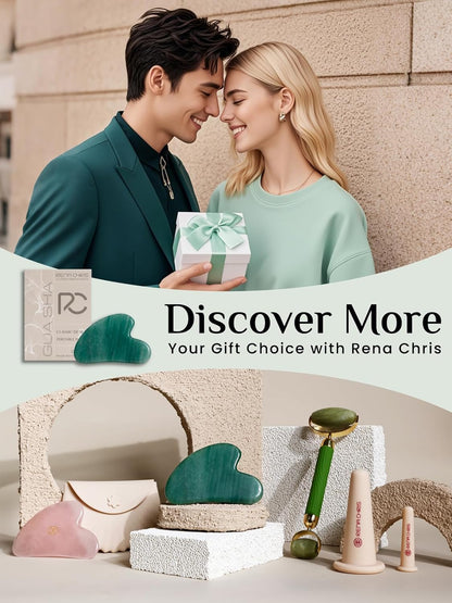 Gua Sha Facial Tools: Jade Stone Guasha Tool for Face Acupuncture Therapy, Facial Massager for Jawline Sculpting and Puffiness Reducing (Green)