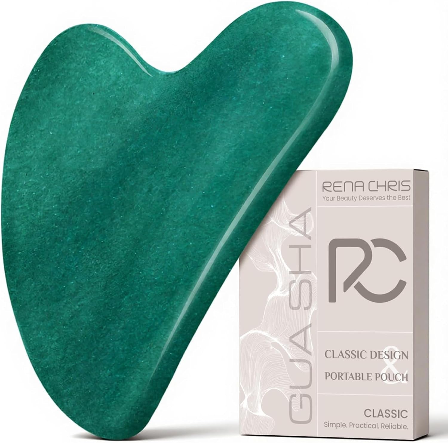 Gua Sha Facial Tools: Jade Stone Guasha Tool for Face Acupuncture Therapy, Facial Massager for Jawline Sculpting and Puffiness Reducing (Green)