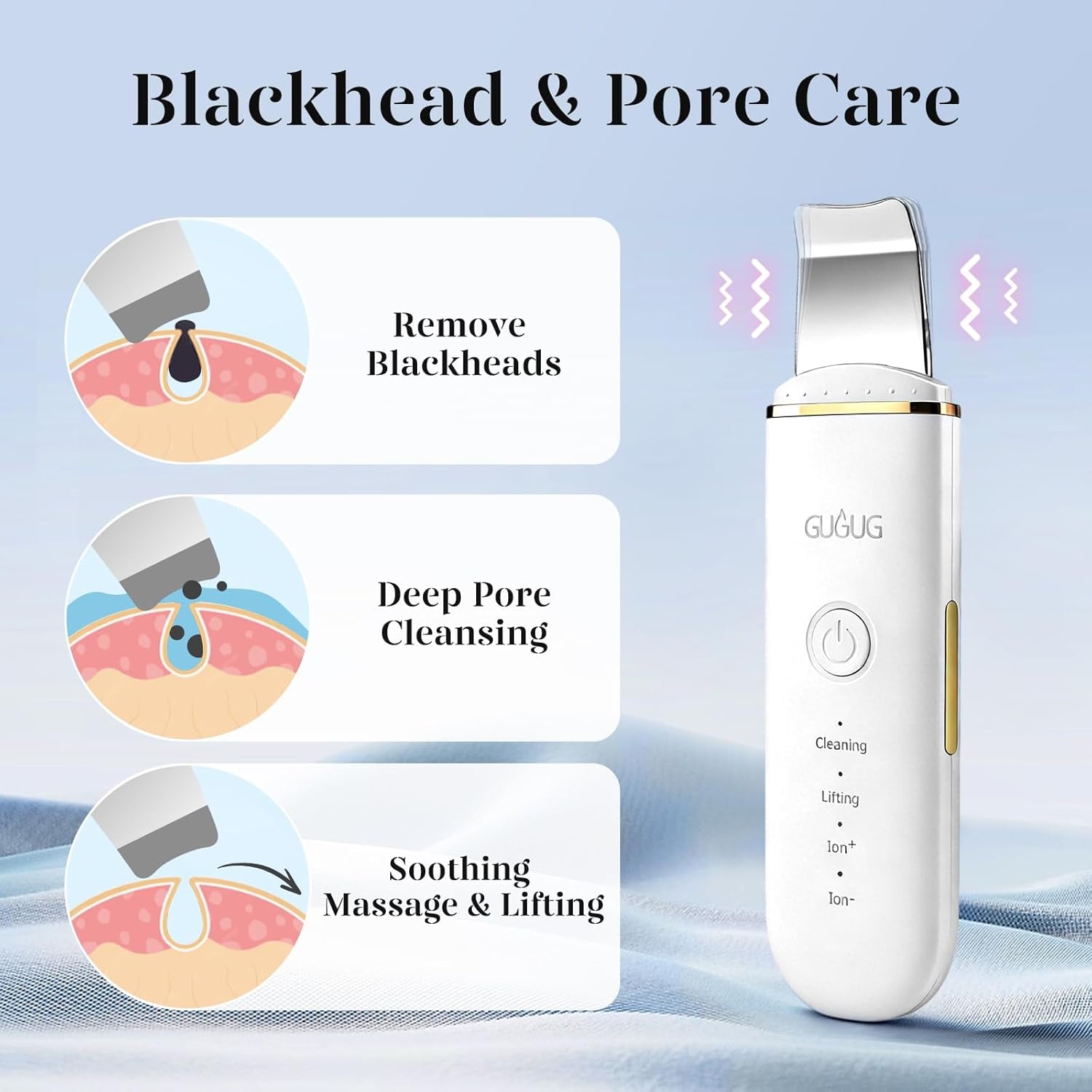 Skin Scrubber Face Spatula Skin Spatula Pore Cleaner Blackhead Remover Tools for Facial Deep Cleansing-4 Modes -White