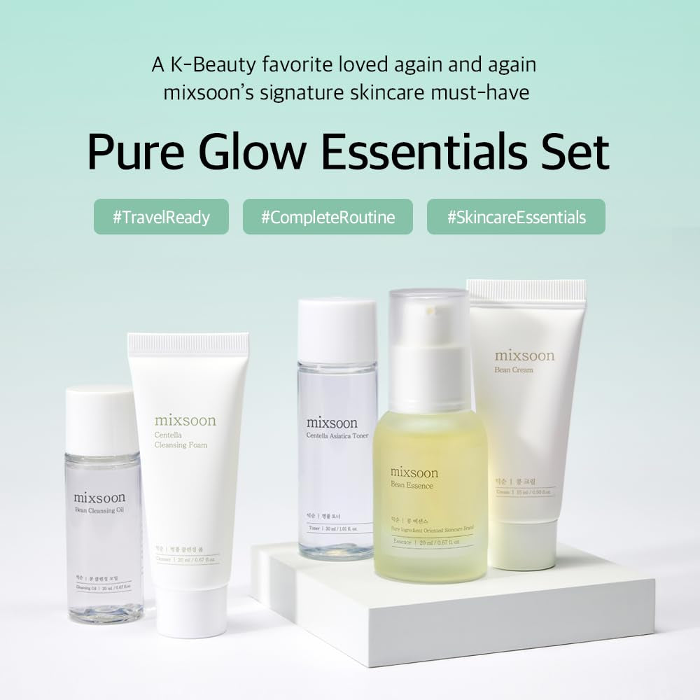 Pure Glow Essentials Set - 5-Step Skincare Kit - Travel Kit, Travel Size Kit, Hydrating Skincare Gift Set (15Ml*1+20Ml*3+30Ml*1) Korean Glass Skin Care